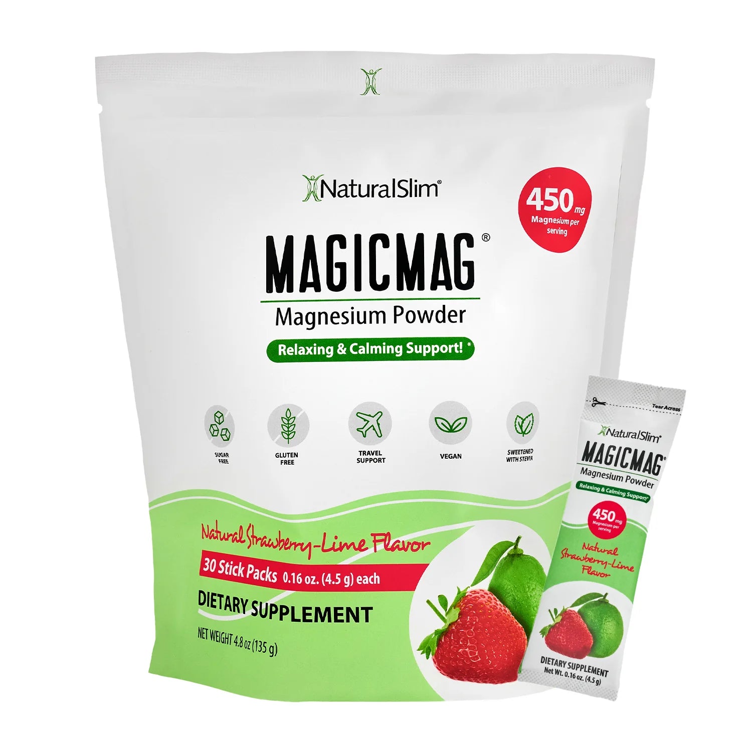 MAGICMAG® Stick Packs | Reisverpakking | Aardbei-Lime | Magnesiumcitraatsupplement