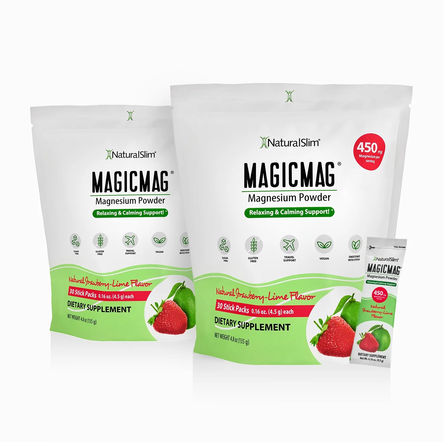 MAGICMAG® Stick Packs | Reisverpakking | Aardbei-Lime | Magnesiumcitraatsupplement