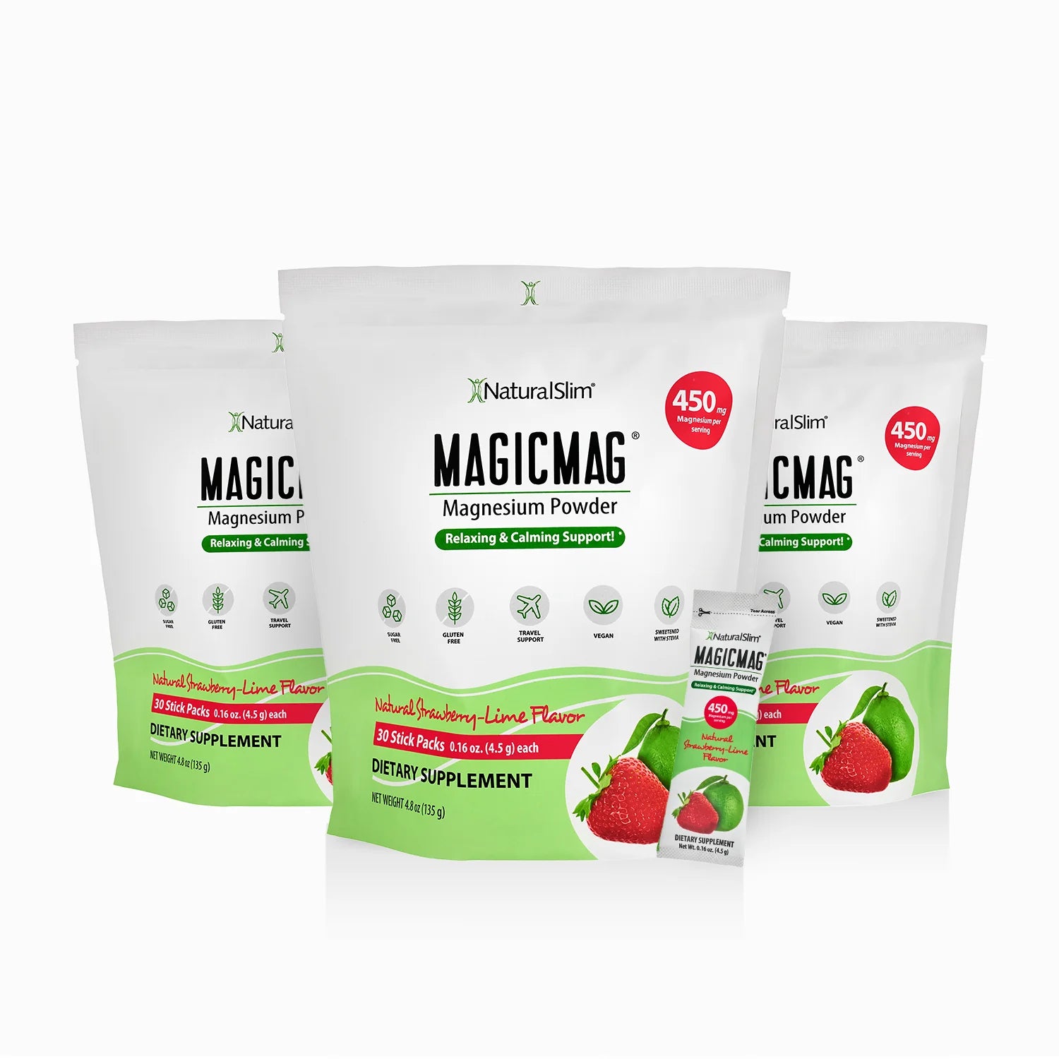 MAGICMAG® Stick Packs | Reisverpakking | Aardbei-Lime | Magnesiumcitraatsupplement